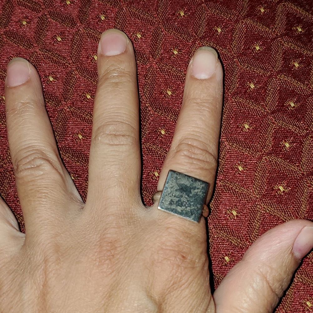 Solid Sterling Silver Square Ring Sz 9 - image 1